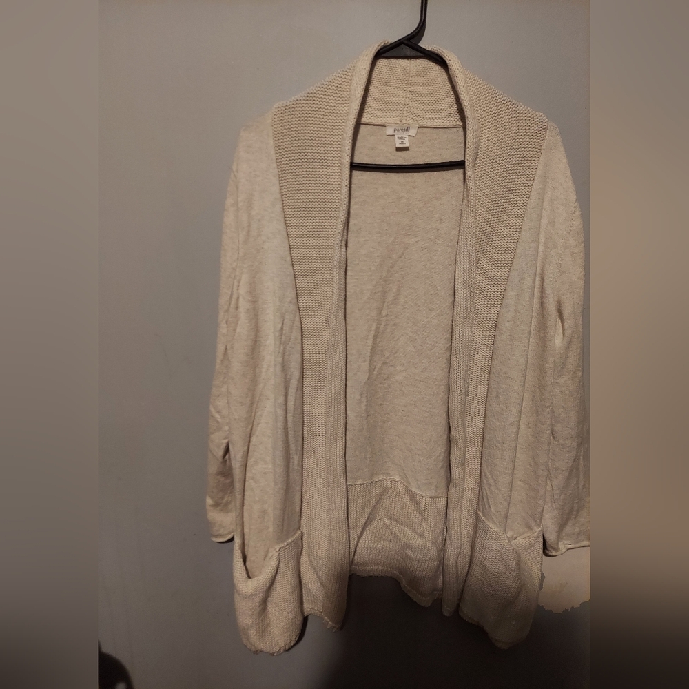 Pure J. Jill Cashmere Cotton Cardigan Size MP Pockets Beachy Minimalist Boho